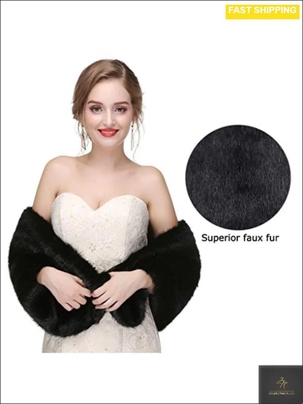 Faux Fur Wedding Shawl Wrap Sleeveless Stole Capelet with Brooch